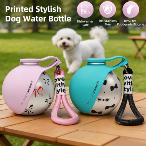 2-in-1 Portable Dog Water Bottle for Small Dogs - Leak-Proof & Compact Dog Travel Water Bottle -Stainless Steel Bottle & Silicone Bowl - Ideal for Walking, Hiking & Travels (10 fl oz, Pink) - Image 4