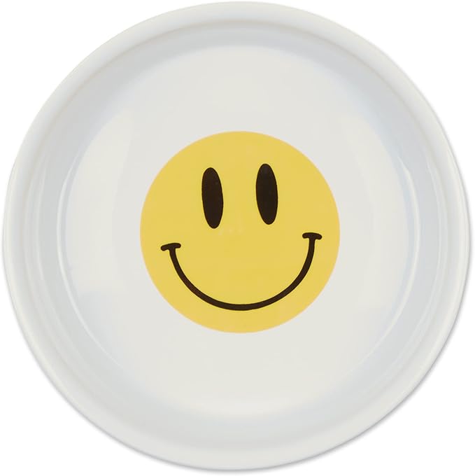 Bone Dry Ceramic Food Bowls, Non-Slip & Dishwasher Safe, Medium Set, 6x2, Smiley Face, 2 Count