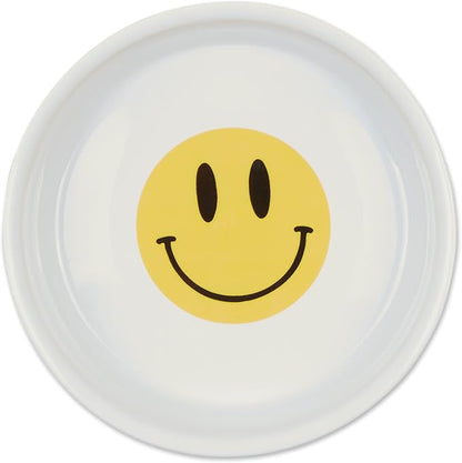 Bone Dry Ceramic Food Bowls, Non-Slip & Dishwasher Safe, Medium Set, 6x2, Smiley Face, 2 Count