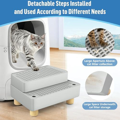 Extra Large 2 Steps Cat Litter Box Step Ramp, Cat Litter Catcher Mat with Wooden Feet, Filter Function, Cat's Pedal Stool for Self-Cleaning Litter, Suitable Kitten & Elderly Cats (Light Grey) - Image 3