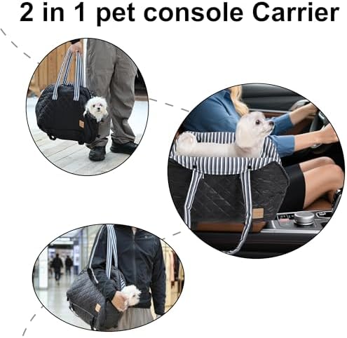 Small Dogs Under 12 lbs Adjustable Portable Center Console Car Seat, Built-in Bubble wrap, Fits Most Cars & SUVs with Convenient Handbag Functionality, Stylish Travel Pet Bag (Black) - Image 5
