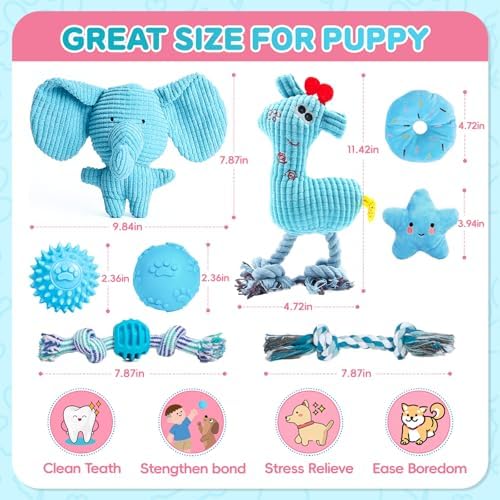 8 Pack Luxury Puppy Toys for Teething Small Dogs, Puppy Chew Toys with Squeaky Dog Toys, Balls and Rope Dog Chew Toys, Dog Toys to Keep Them Busy (Blue, 8-Pack) - Image 7
