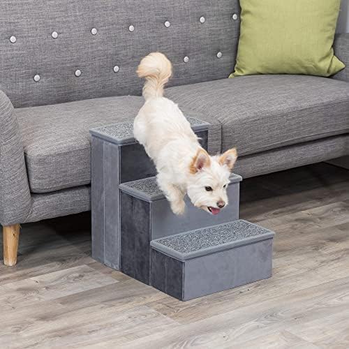 TRIXIE 3-Step Velour Pet Stairs, Gray - Image 2