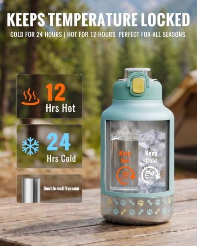 GiNT 37oz / 1.1L Insulated Dog Water Bottle with Carrying Case, Green - Image 2