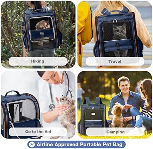 Large Cat Backpack Carrier Expandable Pet Carrier Backpack for Small Dogs Medium Cats Fit Up to 18 Lbs, Dog Backpack Carrier, Foldable Puppy Backpack Carrier for Travel, Hiking,Blue - Image 6