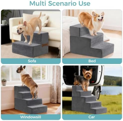 Dog Stairs, Steps and Ramp for High Bed & Sofa, 13-24" H Detachable Pet Stairs for Small Medium Dogs, Sturdy 40D Foam, Non-Slip, Washable Cover with Lint Roller, Grey - Image 6