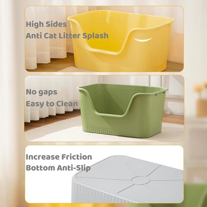Extra Large Litter Box with High Sides 25.27" Lx17.83 Wx13.11 H,Anti-Splashing,Tool-Free Assembly,Multi Kitty Cat Litter Box,Jumbo (Yellow)
