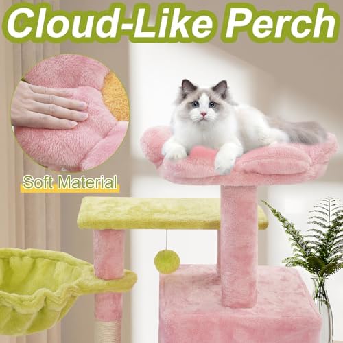 Cat Tree Tower with Hammock,40" Cat Trees for Indoor Cats Large Adult(Pink) - Image 4
