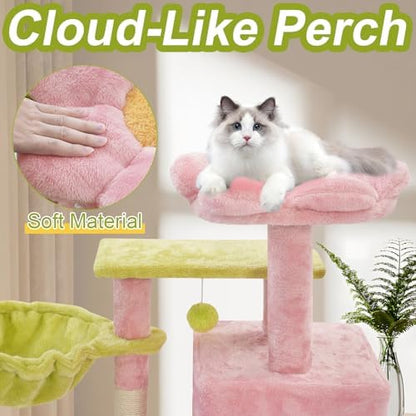 Cat Tree Tower with Hammock,40" Cat Trees for Indoor Cats Large Adult(Pink) - Image 4