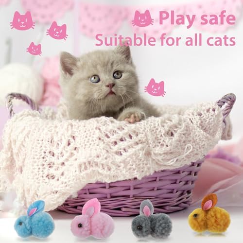 Amaxiu 10Pcs Cat Plush Toy Balls, Cute Bunny Shape Kitten Pompom - Image 5