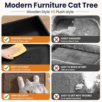 Modern Wood Cat Tree Tower for Indoor Large Adult Cats with Big Perch Bed - Image 5