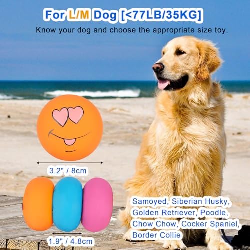 Dog Squeaky Toys Fun Facial Expression Latex Squeaky Dog Balls Large Size Chewing Rubber Soft Interactive Fetch Play Balls for Big Dogs (3 PCS) - Image 2