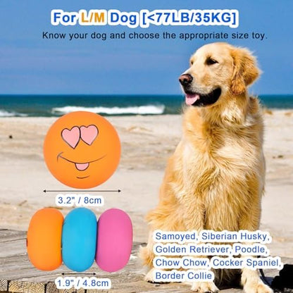 Dog Squeaky Toys Fun Facial Expression Latex Squeaky Dog Balls Large Size Chewing Rubber Soft Interactive Fetch Play Balls for Big Dogs (3 PCS) - Image 2