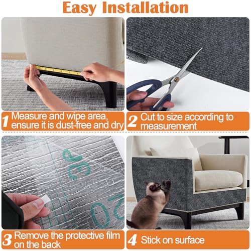 Cat Scratch Furniture Protector - 40" x 15.8" Trimmable Self-Adhesive Cats Claws Scratch Pads, Furniture Protection from Cats/Dogs Scratching for Cat Scratch Post Cat Tree Replacement (Dark Gray) - Image 5