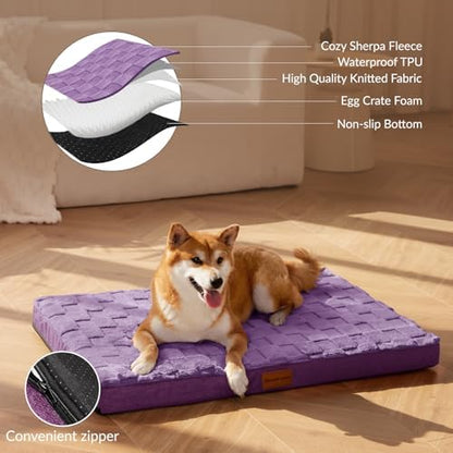 Patas Lague Orthopedic Large Dog Bed Washable Pet Crate Mat 48''X30'' Purple - Image 3