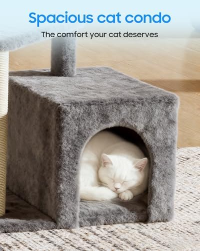 Cat Tree Tower for Indoor Cats, 33 Inches Multi-Level Cat Condo with Scratching Posts, Large Perch, Hanging Toy for Large Adult Cats, Gray - Image 3
