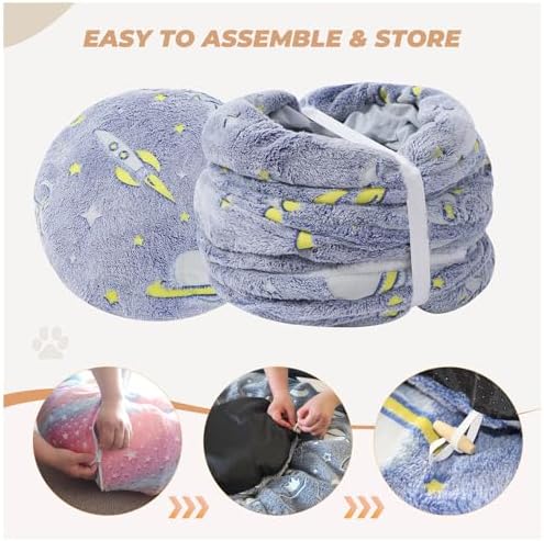 Under Christmas Tree Large Cat Tunnels Bed Tube for Indoor Cats Glows in The Dark Cat Tunnel with Cushion and Plush Ball Toy Toys for Dog Puppy Kitten Rabbit Bunnies Ferret Pet Blue - Image 5