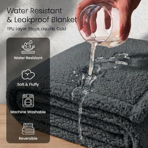 Waterproof Dog Blanket Reversible Pet Puppy Blankets for Couch Sofa Bed Covers Leakproof Warm Fluffy Cat Cover Washable Gray Mat-L-65x57in - Image 2