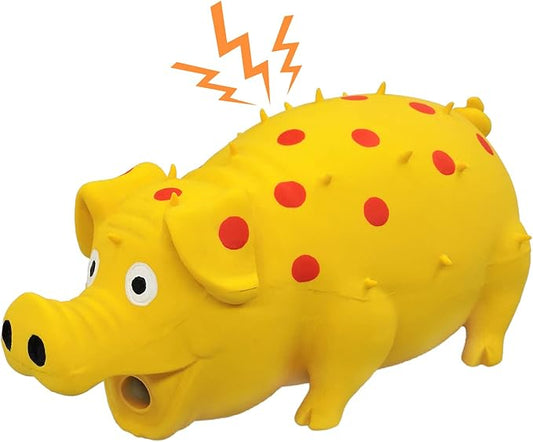 Andiker Dog Squeaky Toy, Dots Latex Dogs Chew Toys with a Oinks Sound Squeaker Grunting Pig Dog Toy Durable Self Play 8" Dogs Squeeze Toy for Dental Biting Chasing to Kill Boring Time (Yellow)