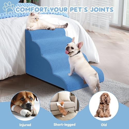 Zerbuger Dog Ramp and Stairs for Bed, Blue 4 Steps 20" H, Nonslip Cover - Image 3