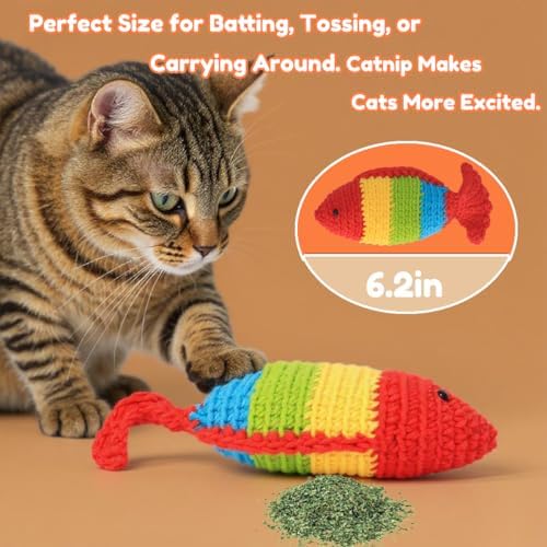 Catnip Fish Toy - Hand-Crocheted with Real Catnip & Bell, Interactive Kicker Toy for Cats Kitten, Soft & Safe for Biting - Image 3