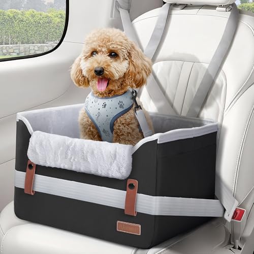 Akinerri Dog Car Seat for Small Dogs, Puppy Seat with Memory Foam Cushion and Safety Buckles, Pet Booster Car Seats for Front and Back Seat, Black by Akinerri