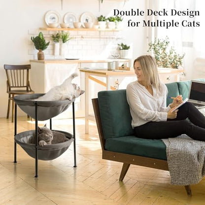 JUNSPOW Double Cat Bed Grey, Breathable for 2 Cats, 22.8in x18.7in x 18.7in - Image 2