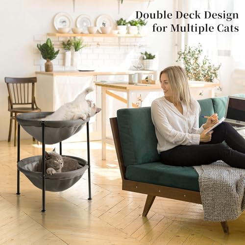 JUNSPOW Double Cat Bed Grey, Breathable for 2 Cats, 22.8in x18.7in x 18.7in - Image 2