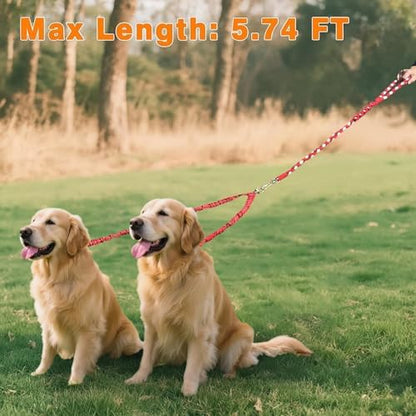 Dual Dog Leash,Double Dog 360 Swivel No Tangle Walking Leash,Comfortable Shock Absorbing Reflective Bungee for Two Dogs（Red） - Image 6
