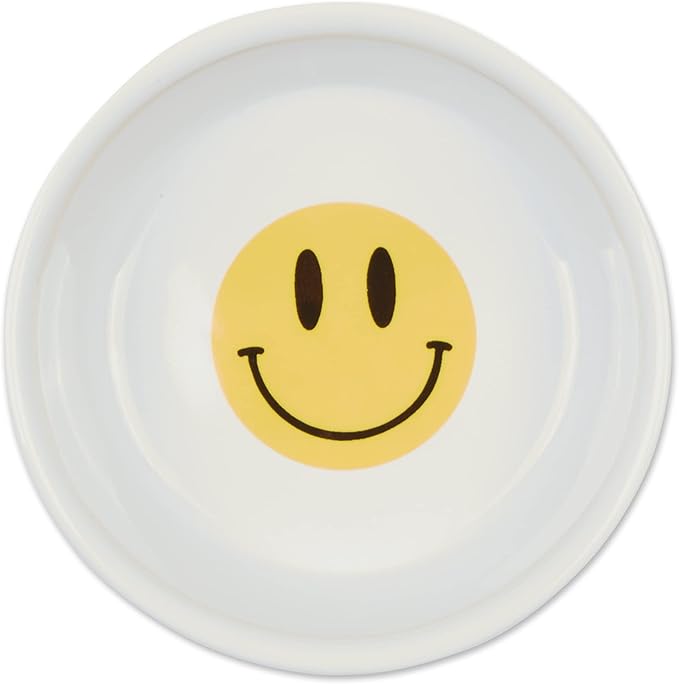 Bone Dry Ceramic Food Bowls, Non-Slip & Dishwasher Safe, Small Set, 4.25x2, Smiley Face, 2 Count