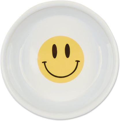 Bone Dry Ceramic Food Bowls, Non-Slip & Dishwasher Safe, Small Set, 4.25x2, Smiley Face, 2 Count