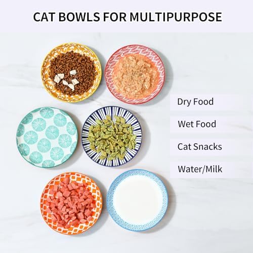 Selamica 6 Inch Ceramic Cat Bowls, Set of 6, Assorted Colors - Image 5