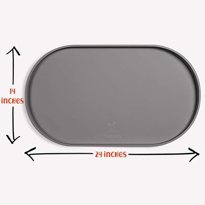 DogBuddy Dog Food Mat - Waterproof Dog Bowl Mat, Silicone Pet Mat for Food and Water Bowls, Nonslip Pet Feeding Mat with Edges, Dogs Food Mats for Floors, Puppy Supplies (Large, Gray)