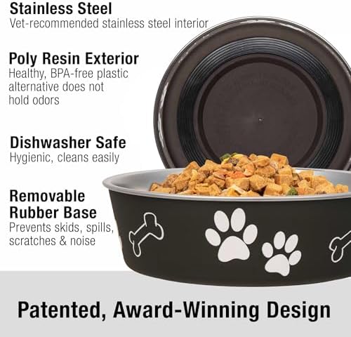 Loving Pets Bella Dog Bowls- Stainless Steel Dog & Cat Bowls - Spill Proof Dog Food Bowl, Cat Bowl, Puppy Essentials & Pet Supplies Great for Home & Travel (X-Large 65-100lbs, Espresso) - Image 2