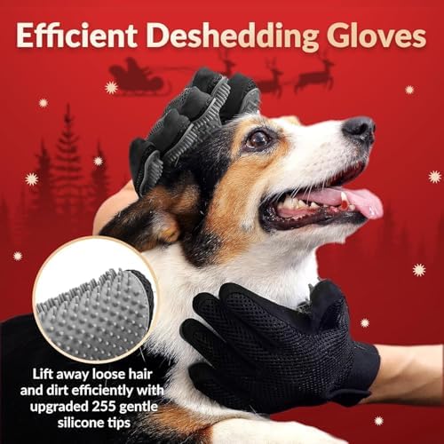 Pet Hair Removal Glove with 255 Silicone Tips for Dogs & Cats, Right Gray - Image 2