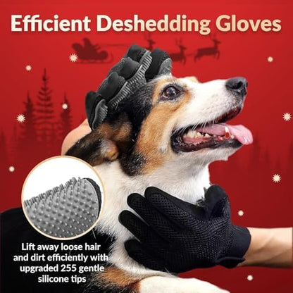 Pet Hair Removal Glove with 255 Silicone Tips for Dogs & Cats, Right Gray - Image 2