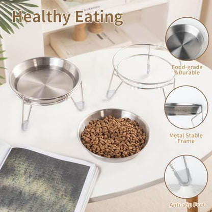Elevated Cat Bowls,6.7" Extra Wide Raised Stainless Steel Cat Food Bowls with Anti-Slip Metal Stand Whisker Friendly Water Dishes for Indoor Cats and Small Dogs-2pack - Image 4