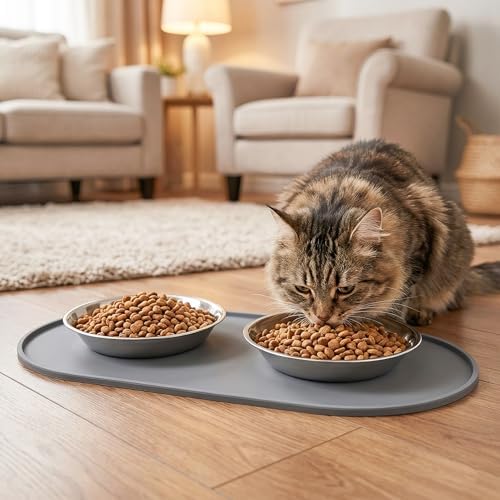 3-Pack Cat Bowls with Food Mat,6.3 Inches Stainless Steel Cat Food Bowl,Wide Tapered Design Whisker-Friendly Food and Water Bowl for Feeding Dogs and Cats,Dishwasher Safe,SUS 316 - Image 5