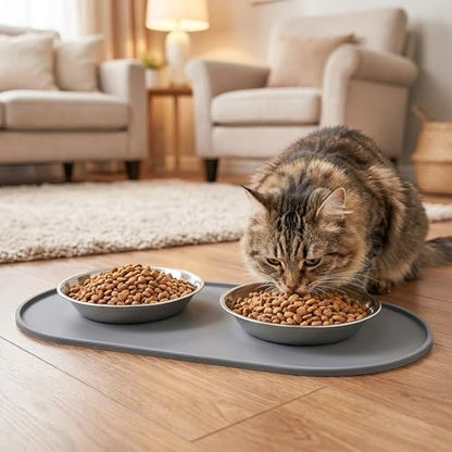 3-Pack Cat Bowls with Food Mat,6.3 Inches Stainless Steel Cat Food Bowl,Wide Tapered Design Whisker-Friendly Food and Water Bowl for Feeding Dogs and Cats,Dishwasher Safe,SUS 316 - Image 5