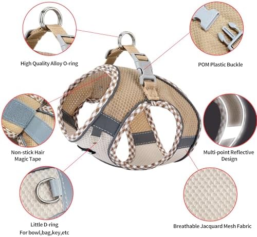 AIITLE Breathable Dog Harness Small Sized and Leash Set, Brown-Beige XXXS - Image 5