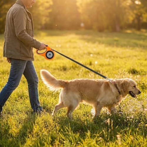 16 ft Retractable Dog Leash for Extra Large Dogs up to 130 lbs,Tangle-Free Nylon Tape,Orange Dan24 XL - Image 5