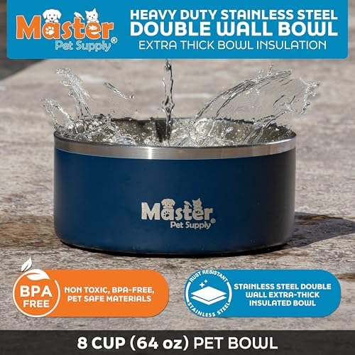 Master Pet Supply Stainless Steel Dog Bowls 64 oz Heavy Duty Navy Blue - Image 3