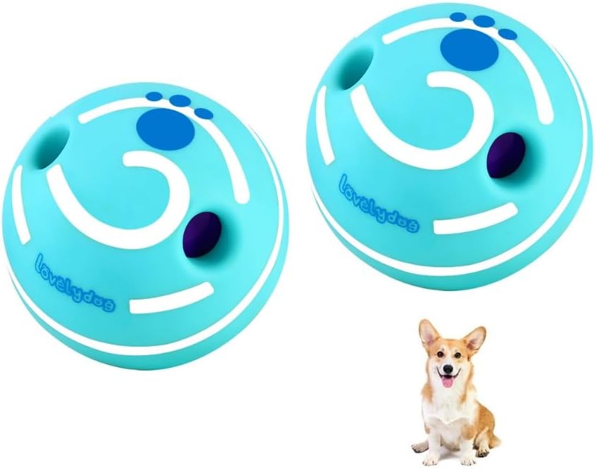 Wobble Giggle Ball for Dogs Durable Interactive Dog Toys for Small Medium Large Dogs (Blue/White, S/3.15 inch) by Unknown