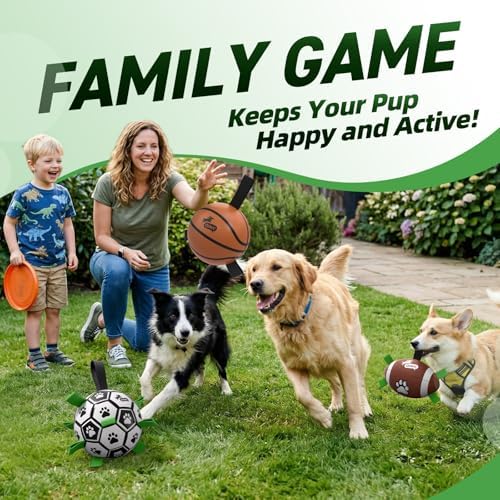 QDAN Dog Soccer Ball Football Basketball Set - 3 PCS Dog Balls with Strap for Tug of War, Soccer Ball Football Toys for Small Medium Large Dogs, Herding Ball for Dogs, Dog Birthday Toy - Image 3