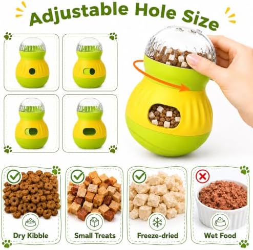 Interactive Cat Wobble Toy Treat Dispenser – Cat Puzzle Feeder & Slow Feeder Ball for Indoor Cats, Small Dog Enrichment Toy for Puppies (Green) - Image 3