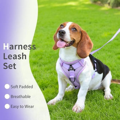 Dog Harness Small Sized Dog Pet Vest with Leash Set Lilac M - Image 3