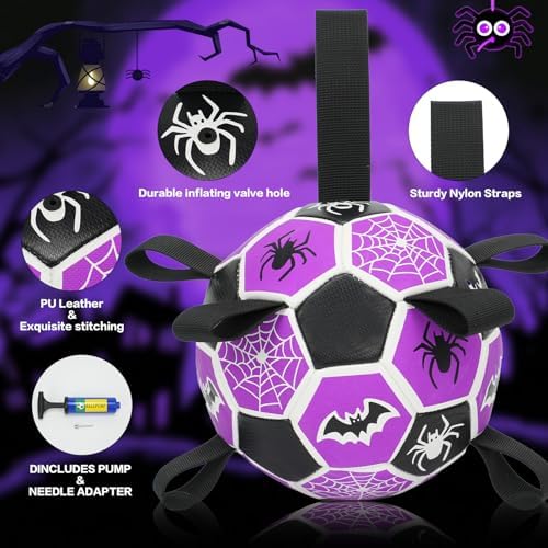 Dog Toys Balls, Dog Soccer Ball with Straps, Dog Birthday Gifts, Durable Balls for Small Medium Pet, Puppy Outdoor Toy, Pet Training Soccer Ball, World Cup Soccer (6 Inch) (Spider, Medium) - Image 2