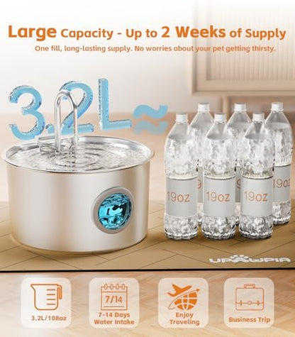 108oz/3.2L Stainless Steel Cat Water Fountain with Detachable Tank, Easy to Clean & Assemble, Pet Drinking Dispenser with Quiet Operation & LED Light, Gifts for Cats, Dogs and Small Pets - Image 5