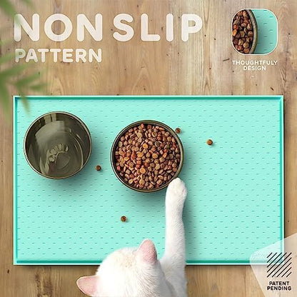 Dog Food Mat - 24x15 Raised Edges Dogs Mat for Food and Water Prevent Spill, Waterproof Cat Food Mats Protect Floors, Easy Clean Dog Bowl Mats for Food and Water, Silicone Pet Feeding Placemats - Image 4