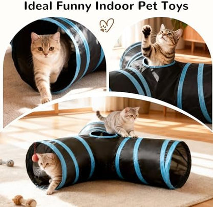 Tempcore Cat Tunnel, 3-Way Collapsible Toy, Large Size Black & Blue - Image 4